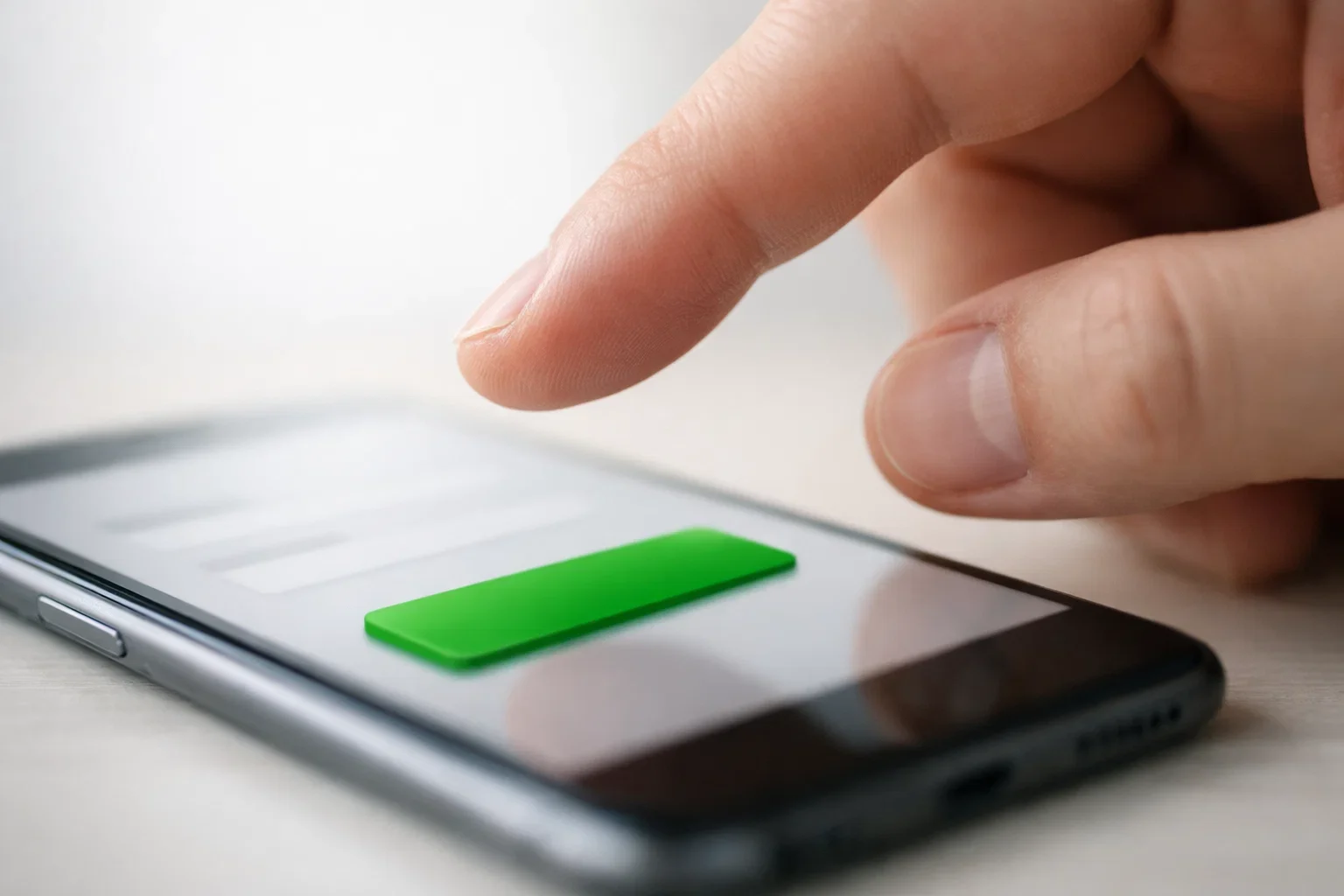 Mano che preme un pulsante simbolico di conferma su dispositivo