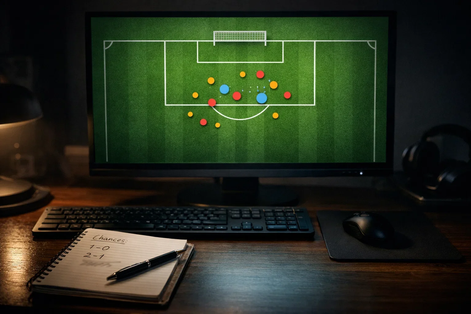 Campo da calcio con visualizzazione delle zone di tiro e probabilità gol