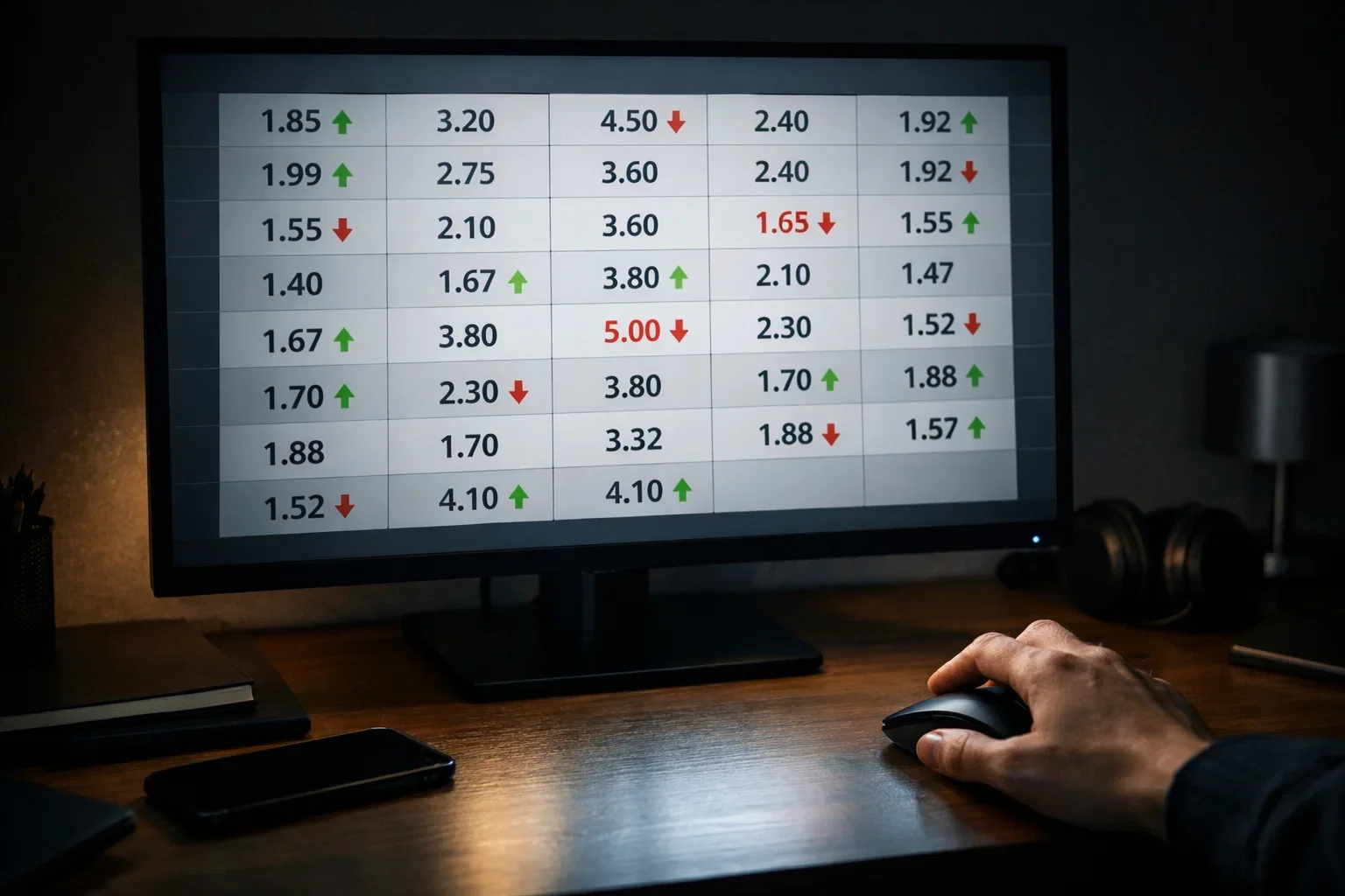 Schermo con quote che cambiano in tempo reale durante una partita