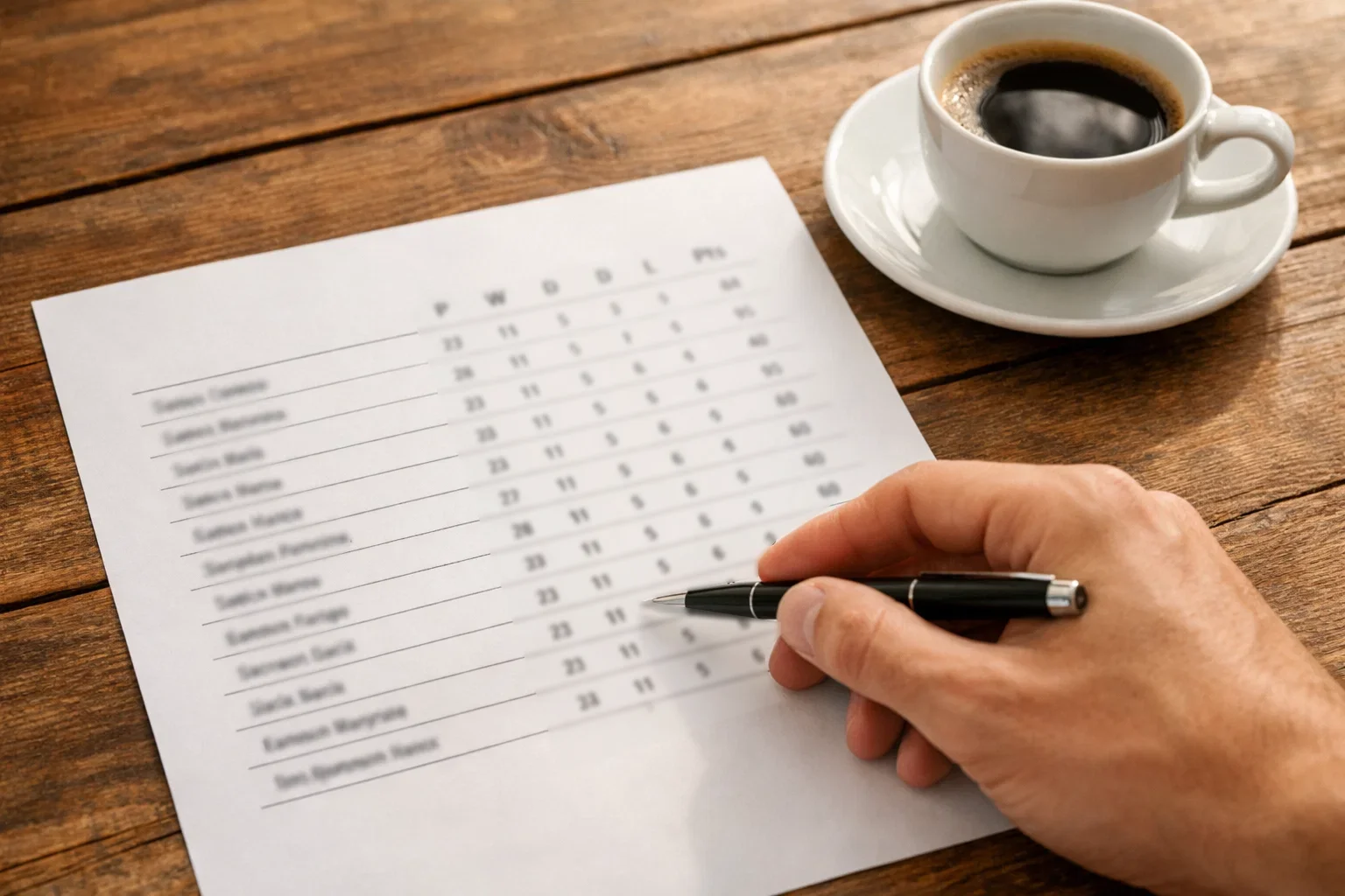 Classifica di campionato di calcio con tabella punti e risultati